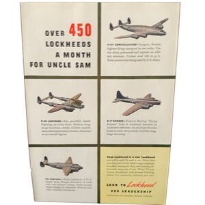 Vintage 1945 Lockheed Over 450 A Month for Uncle Sam Ad Advertisement
